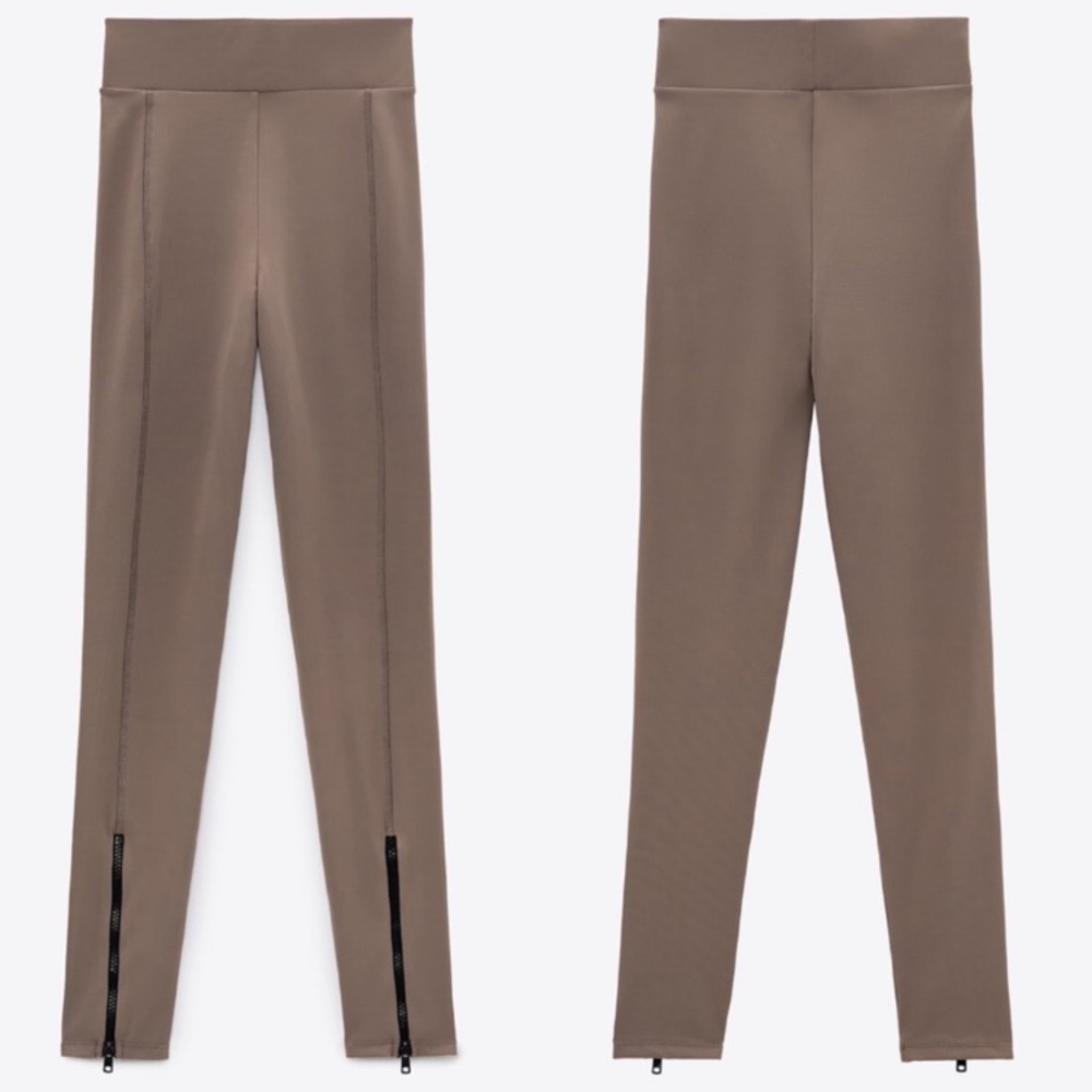 ZARA Mink Zippered Leggings, Size S
